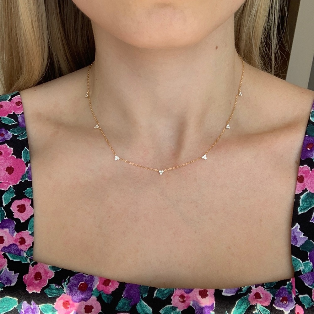 Silver plated gold dainty necklace cz pendant stones triangle